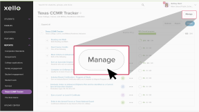 On the Texas CCMR Tracker report page, the cursor is clicking Manage.